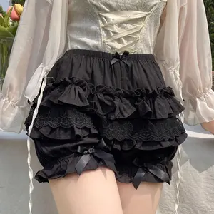 Black White Lolita Short Ruffle Knickers Women Girls Kawaii Pumpkin Panties Cute Lace Bowknot Bloomers Safety Short Pants