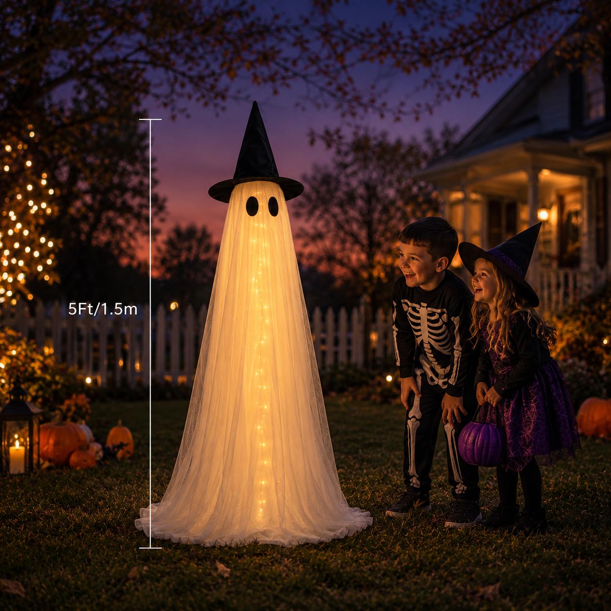 2Packs Halloween Decorations Outdoor, Halloweens Party Decoration Indoor, Spooky Ghost With Remote Control String Lights, Halloween-Ghost Lights For Porches Yards Gardens Lawn