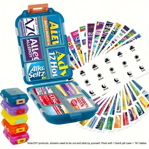 1 Pack Travel DIY Organizer With 191 Precut Lable - 10 Compartments Case with Stickers, Folderble Portable Box, Perfect for On-The-Go Storage and Organizer, Holder Container, Travel Essentials 7-day Weekly Box, Medicine Organizer, Gift for Friend,Family