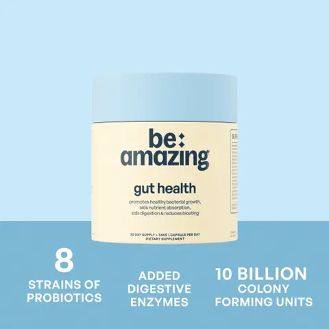 Be Amazing Nutritional Probiotic & Prebiotic Supplements (8 Strains) for Men & Women - 1-Cap Daily, Added Digestive Enzymes, Enhance Gut Microbiome, Digestive Health, Immunity Boost, Weight Management, Hair Growth Support, Long-Lasting Gut & Body Health