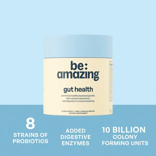 Be Amazing Nutritional Probiotic & Prebiotic Supplements (8 Strains) for Men & Women - 1-Cap Daily, Added Digestive Enzymes, Enhance Gut Microbiome, Digestive Health, Immunity Boost, Weight Management, Hair Growth Support, Long-Lasting Gut & Body Health