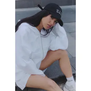 Kaiia Slogan Zip Through Cropped Hoodie White