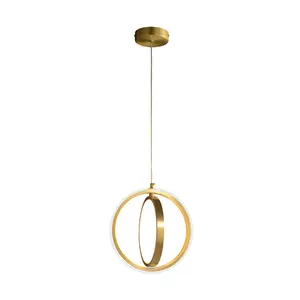 Gold Geometric Pendant Light 2-Ring LED Hanging Light in Brass