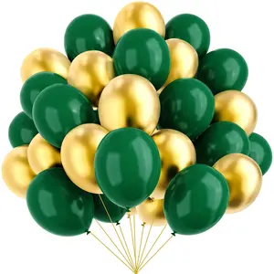 32pcs Metallic Golden and Green, Metallic Latex Balloons, 10inch Jungle-themed party, for Engagement, Bachelorette Party, Birthday patry, Wedding, Indoor and Outdoor Decoration, Holiday Party Decorations, Festival