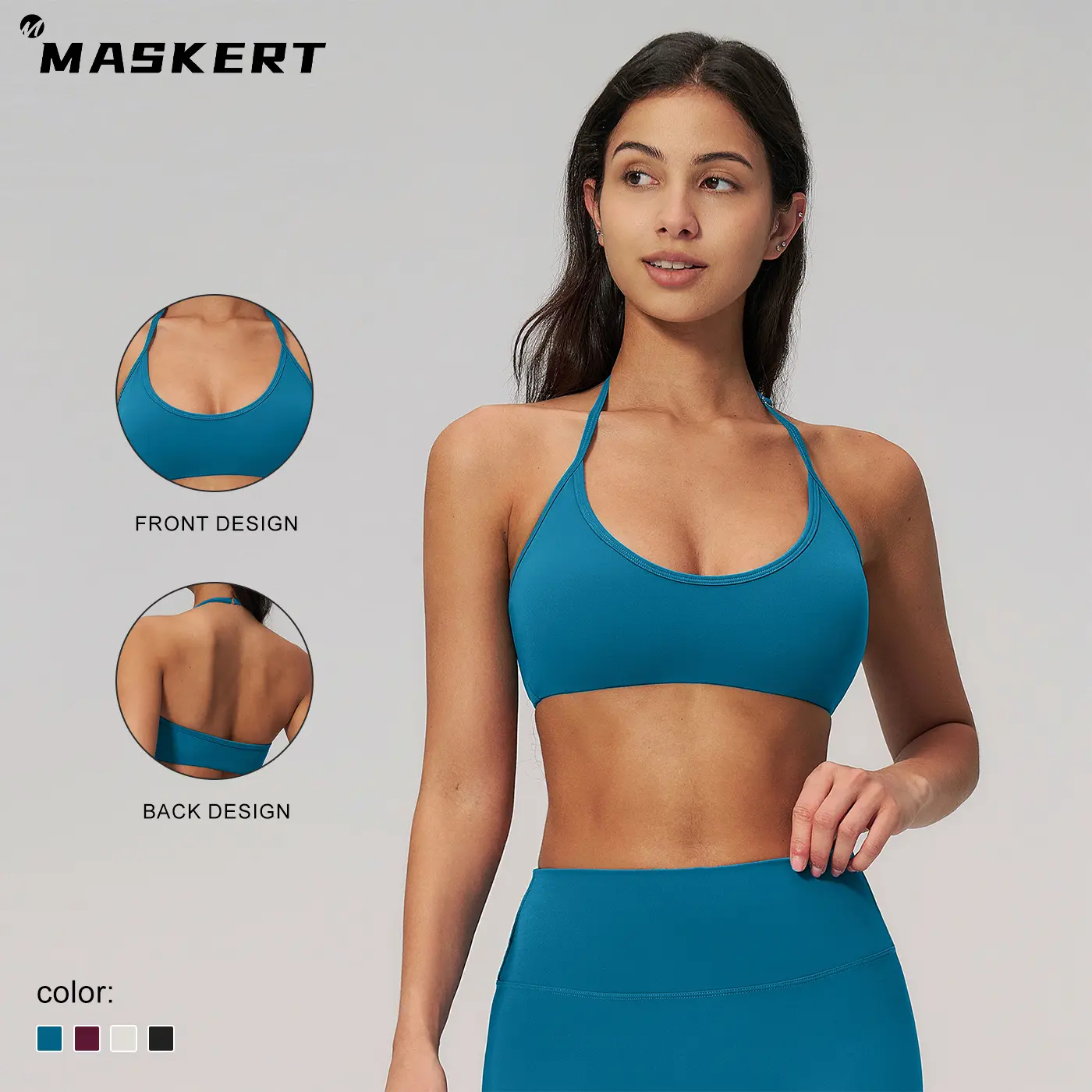 MASKERT Women's medium-impact sports bra, open back padded yoga/workout/gym/fitness/running/cycling/hiking/Pilates/dance training tennis volleyball outdoor activewear sports bra tiktokshopbacktoschool