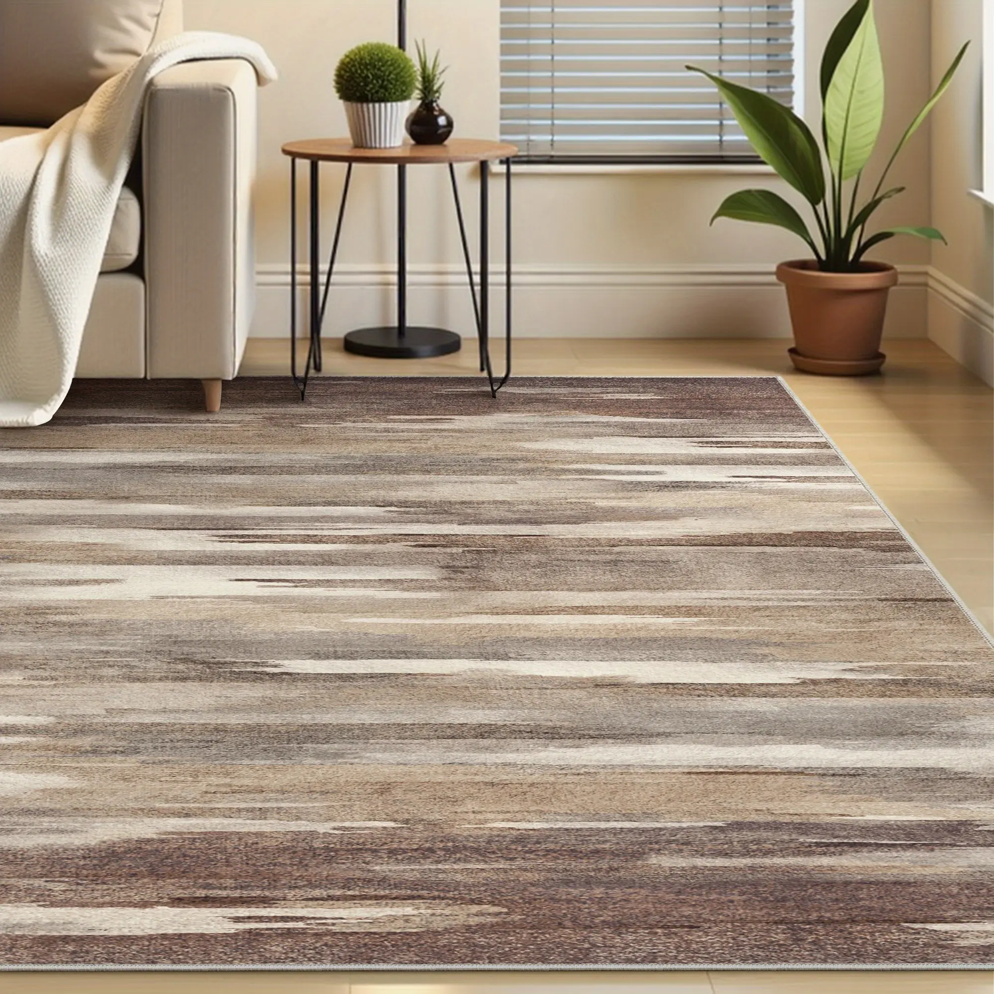 5x7ft Modern Brown Plaid Luxury Vintage Hand Crochet Single Rug - Anti-Skid Base, Dustproof Low-Pile Polyester Fiber Floor Covering - Premium Soft Durable Indoor Living Room, Bedroom Decor - Hand Wash Only