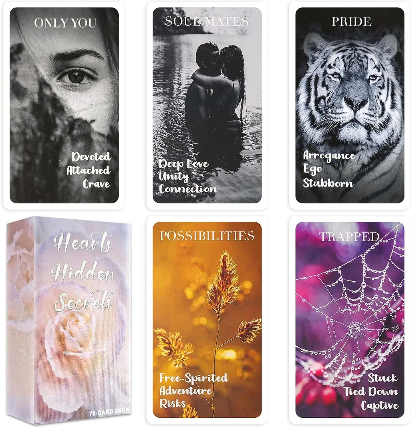 Hearts Hidden Secrets Oracle Cards, Twin Flame Love Oracle Cards | Easy to Use | suitable for Oracle Card Beginners | Made of Cardboard Material | Suitable for Multiple Scenarios