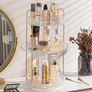 360 Rotating Makeup Organizer for Vanity, 3 Tier Adjustable Perfume Organizer for Dresser, Multi-Function Spinning Cosmetics Skincare Storage for Bedroom, Dresser, Countertop, Clear