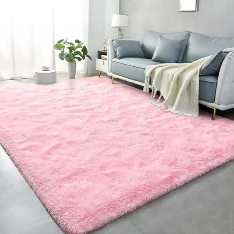 Minimalist Solid Fluffy Large Rug, Square Plush Mat with Non Slip Backing, Home Decorative Rug for Living Room & Bedroom
