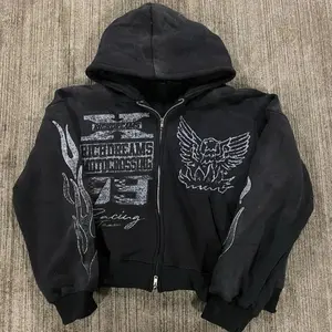 Street Hip-Hop XINGX Printed Black Zip Hoodie - Unisex Harajuku Casual Sweatshirt with Red Accents Menswear Tops