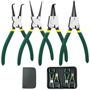 7" Snap Ring Pliers Set, 4 count Internal/External Circlip Pliers with Straight+Bent  ,Heavy Duty C Clamp Pliers & C Clip  with Storage Pouch