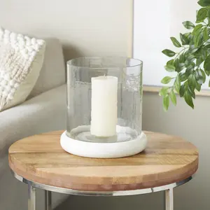Clear Glass Pillar Decorative Candle Holder with White Marble Base