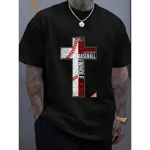 100% Cotton All I Need Is Baseball & Jesus Christian Cross Faith T Shirt Women's Men's Graphic Tee Causal Tops Fashion