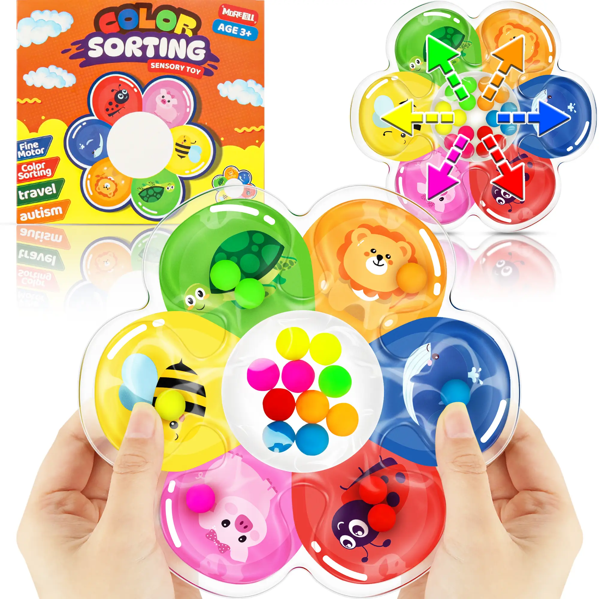 MORECOLL Color Sorting Sensory Toys for Toddlers & Kids, Preschool Fine Motor Skills for Autism, Fidget Color Sorter Travel Toys, Calm Down Toy, Birth