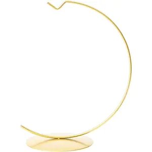 8 Inch Tall Gold Tabletop Round Glass Ornament Display Stand Holder, Hanger Hook for 150mm/6inch Diameter Glass Ball