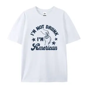 I'm Not Drunk I'm American Beer Can Retro Back To School Graphic T-Shirt，Unisex Patriotic Party Tee, Printed Craft Casual Top SummerVibes, Relaxed Soft Breathable womens summer clothing summer outfits women