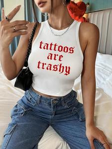 women's letter print round neck crop tank top, casual sleeveless cropped top for lady summer, fashion women's top for daily wear, summer tops, womenswear, tanktop, casual fit sleeveless