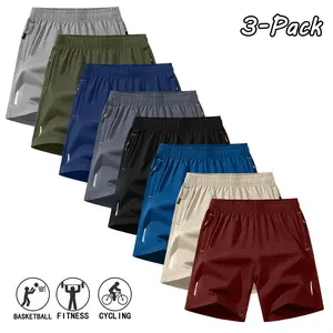 Men's 3-Pack Plain Solid-Color Minimalist Athletic Casual Summer Shorts with Side Reflective Stripes, Comfortable for Everyday Wear, Fitness