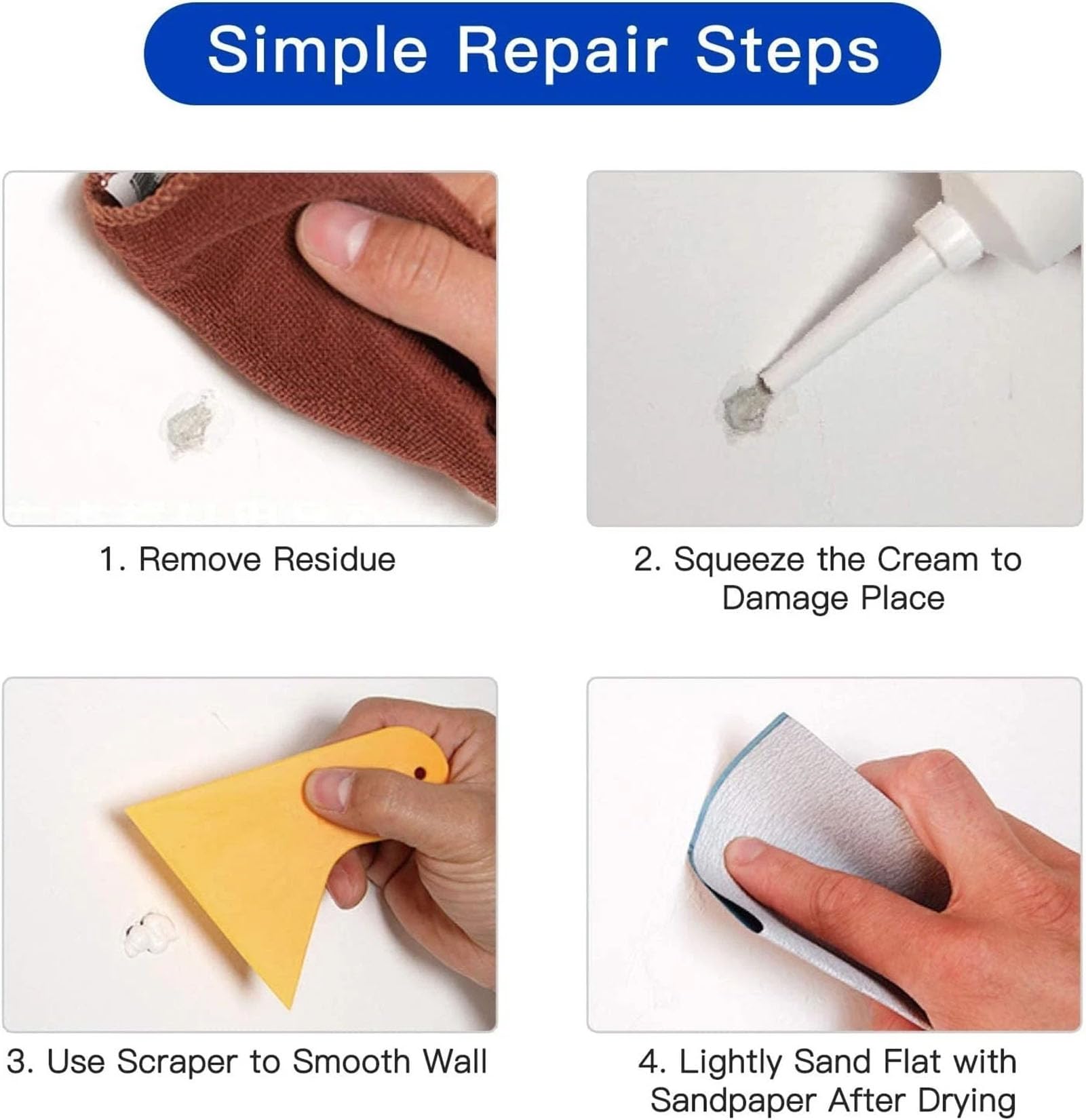 3 PCS Drywall Patch Repair Kit, 2026 New Wall Patch Repair Kit with Scraper, Simple Filling of Wall Holes and Efficient Crack Repair, Drywall Patch Nail Hole Filler for Walls Quick and Easy Solution
