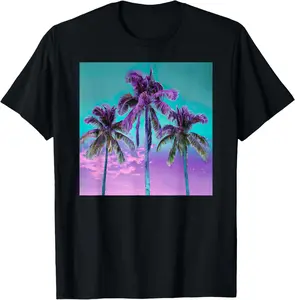 [100% Cotton] Palm Tree Tropical Teal Turquoise Purple T-Shirt streetwear dtf printing