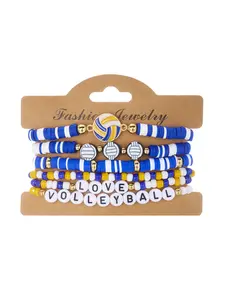 Basketball Rugby Beaded Bracelet Set, Fashion Sports Style Elastic Soft Clay Bracelets, Trendy Athletic Jewelry for Men and Women