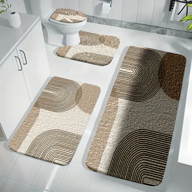 4pcs Bathroom Mat Set, Modern Minimalist Bath Rug - Elegant Design Enhances Your Bathroom Experience, Comfortable Toilet U-Shaped Pad, Toilet Lid Cover, Bathroom Decor