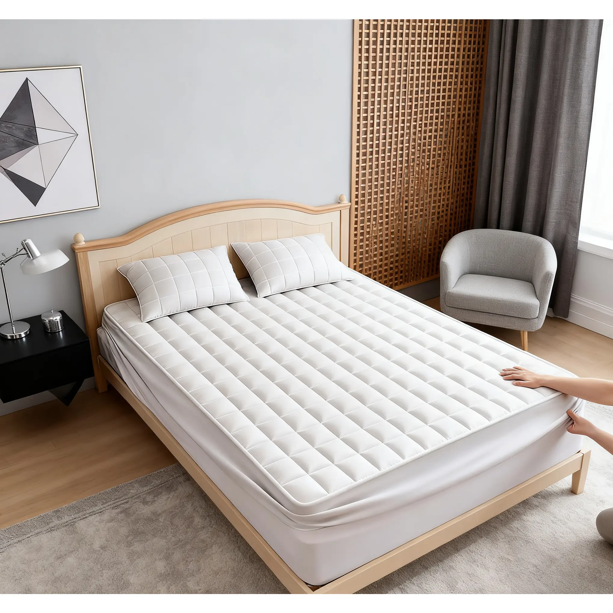 1pc 100% waterproof mattress protector, layered to fit the sheet perfectly. Breathable and waterproof, effectively protects the mattress.soft and comfortable, modern bedroom essentials decor, Suitable for bedrooms, rooms, and dormitories