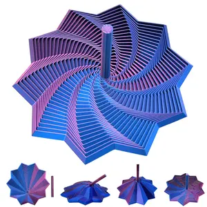 3D Printed Expanded Sensory Fidget Star,Stress-Relief Spinning Tower Toy with Handles,Sensory Toys for Adults & Teens,Honeycomb Whirling Spiral Design for ADHD & Stress Relief (Purple-Blue,L-25rings)