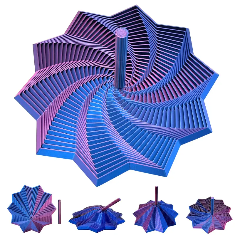 Unisex 3D Printed Multisensory Fidget Star Toy - Stress Reliever Spinning Tower with Handles, Honeycomb Whirling Spiral, L-25 Rings, Twist & Stretch, Desk-Ready Size, Fidgets for Anxiety (Purple-Blue)