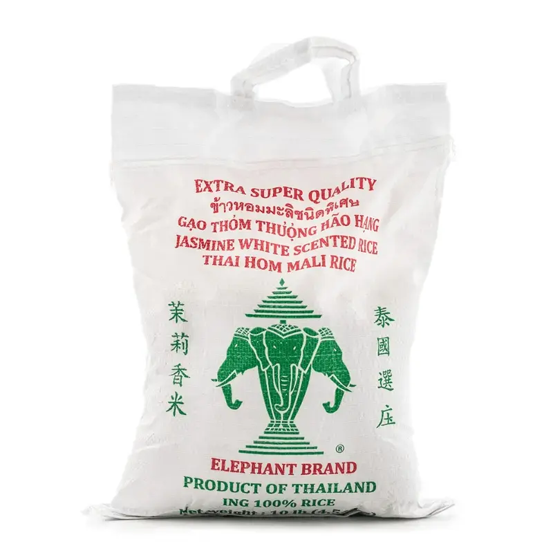 Elephant Brand Thai Jasmine Rice 10 lb - Extra Super Quality White Scented Rice Product of Thailand