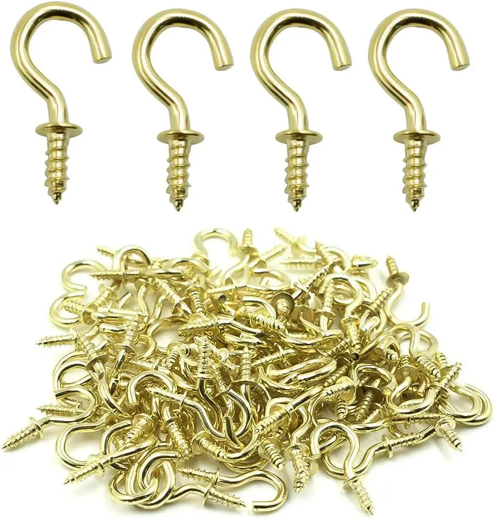 Cup Hooks 100 Pcs 1/2" Ceiling Cups Hooks Screw Hooks Ceiling  Self Tapping Screws Hooks Gold