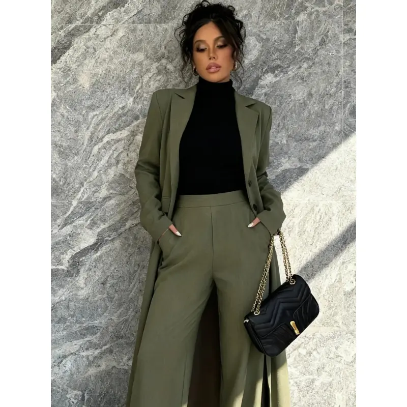 Two piece women's casual Elegant Chic long suit jacket and pants set, Work Office Suit, Womenswear, suitable for autumn and winter, suitable for home, indoor, and outdoor wear