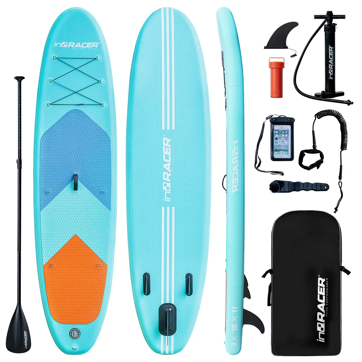 Aobtkel inQracer 11' Unisex Inflatable SUP Stand Up Paddle Board, 33" Width, 300lb Capacity, Military PVC Drop Stitch, 6 D-Rings Cargo System, Adjustable Aluminum Paddle, Hand Pump, Backpack for Adults, Lake/Ocean/Surf Water Sports Gift