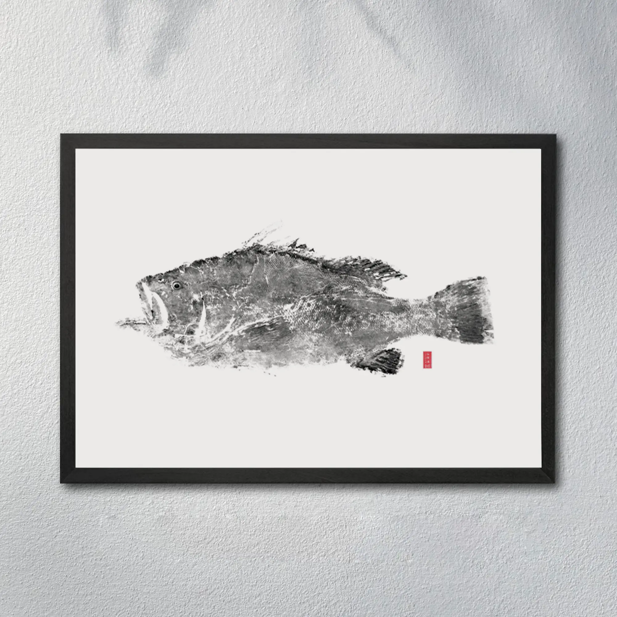 Warsaw Grouper Gyotaku Poster, Coastal Fish Wall Decor, Marine Fishing Print, Nautical Home Decoration, Angler Gift