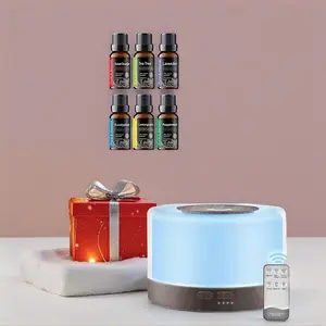 500ml Wood Grain Essential Oil Aroma Diffuser Humidifier - Remote Control Ultrasonic Cool Mist Air Purifier with Night Light, Waterless Fragrance Oil Diffuser, Home Humidifier, Anxiety & Flower Humidifier, Includes 6 Oils salt  lamp