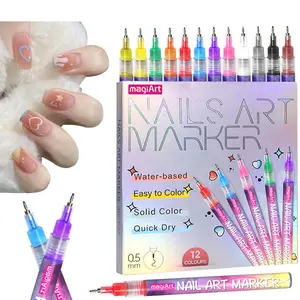 12 Color Nail Art Pen Set, Quick Drying Acrylic Paint Markers with 0.5mm Fine Tip for 3D Dot Embroidery & DIY Nail Art, Professional Manicure Tools for Home Salon, Ideal Gift for Women Cutics Makeup Polish Cosmetic