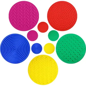 Lenwen 10 Pcs Sensory Mat Discs Sensory Stepping Circles Pads Textured Tactile Toys Stimulation for Calming Play and Early Learning Kids Matching Game Disorder Autistic Children ADHD(Classic Color)