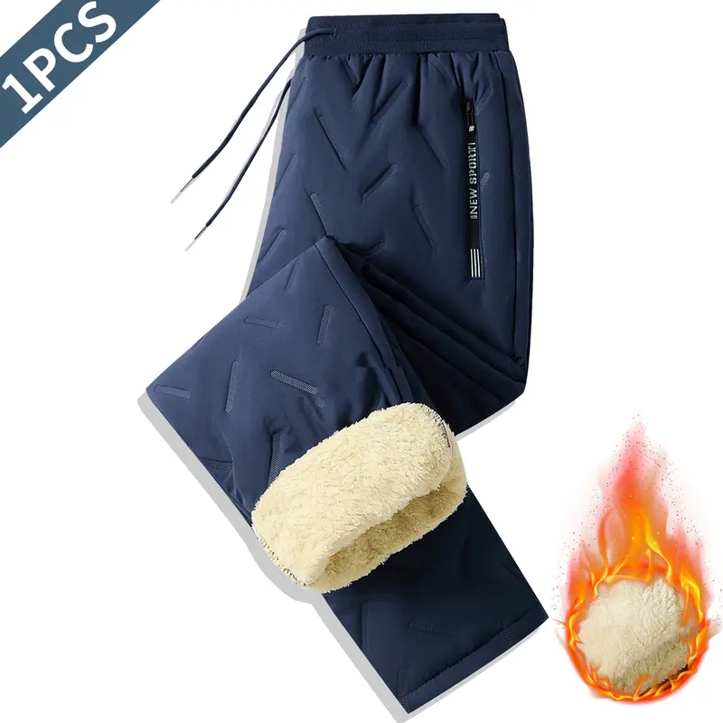 Clearance Mens Fleece Fabric Traps Warmth Casual Sport Trouser - Plain Straight-Leg, Cold-Resistant, Fitted Cut, Drawstring Waist, Side Pockets, Machine Washable, Black, Suitable for Office Work, Outdoor Activities