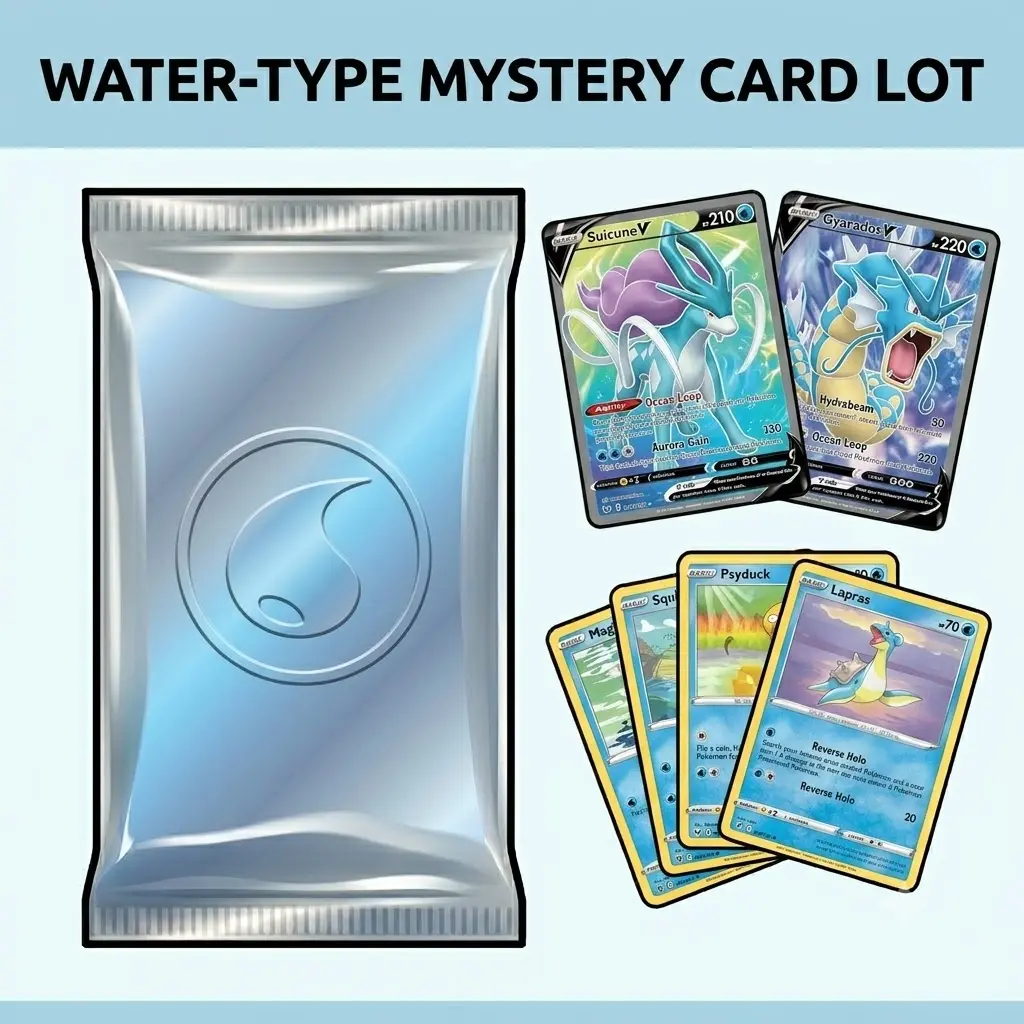 Mystery Pokemon Card Pack: WATER TYPE | 10 Cards, All Eras | Holo + Reverse Holo Guaranteed