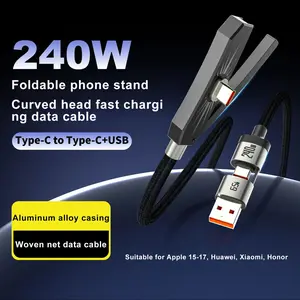 SIFOX - New 240W Ultra-fast Charging Cable, Two-in-One Invisible Foldable Phone Stand Charging Cable, Compatible with Apple and Samsung Type-C and Type-C+USB Two-in-One Converters, Suitable for Gaming/Office/Travel/Vehicle Use Essentials