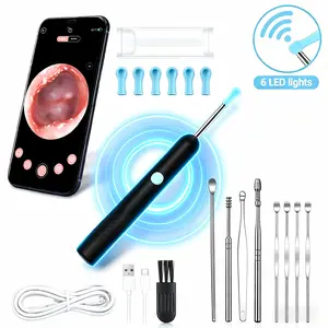Earwax Remover Kit with 1080P HD Camera, Wi-Fi View, 6 Replaceable Silicone Spoons, LED Lights, USB Rechargeable, Compatible with iPhone, iPad, Android, for Home & Travel Ear Care