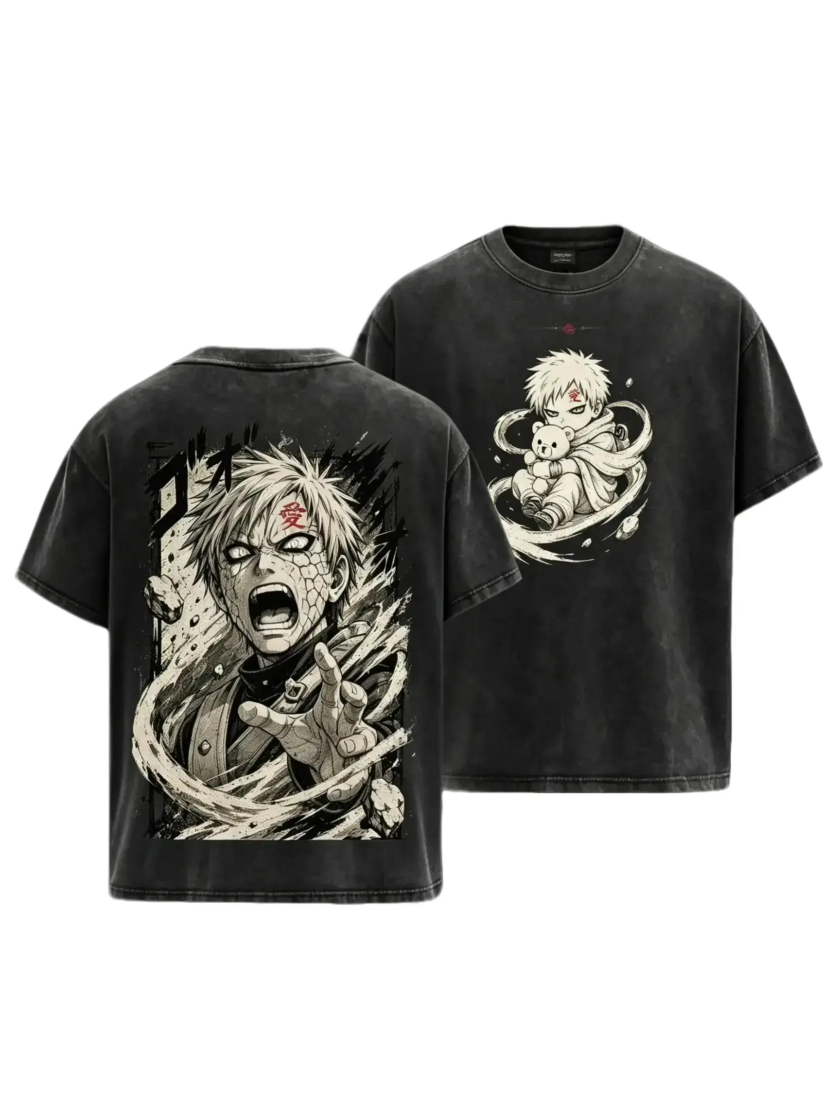 Vintage Washed Naruto Shippuden Gaara Graphic Tee Oversized Anime Streetwear Acid Wash Cotton T Shirt Japanese Manga Harajuku Y2K Casual Summer Fashion Unisex Top Soft Menswear Classic Menswear