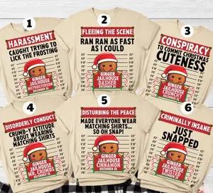 Family Christmas Shirt Ver 1, Group Matching Christmas Outfits, Funny Gingerbread Inmate Christmas Party Tees, Matching Family Christmas Shirts