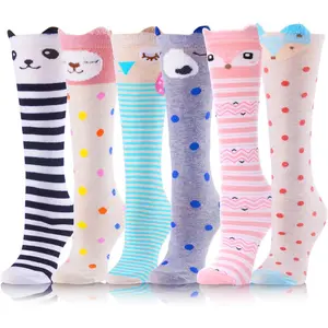 X-SOK47  Kids Girls Knee High Socks Long Boot Crazy Silly Fun Gift Cute Tall Animal Socks for Child 6 Pairs