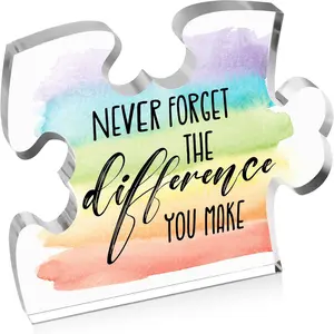 Thank You Gifts for Coworker Employee, Engraved Acrylic Block Heart Puzzle with Gift Box, Never Forget The Difference You Make Sign, Going Away Gift, Engraved Acrylic Keepsakes