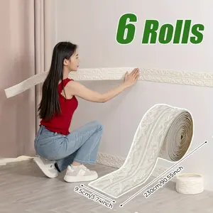 6 Rolls Thick Self-Adhesive Wall Edge Foam Trim, DIY Decorative Wallpaper, Waterproof, Retro European 3D Texture, Kitchen & Bathroom Use