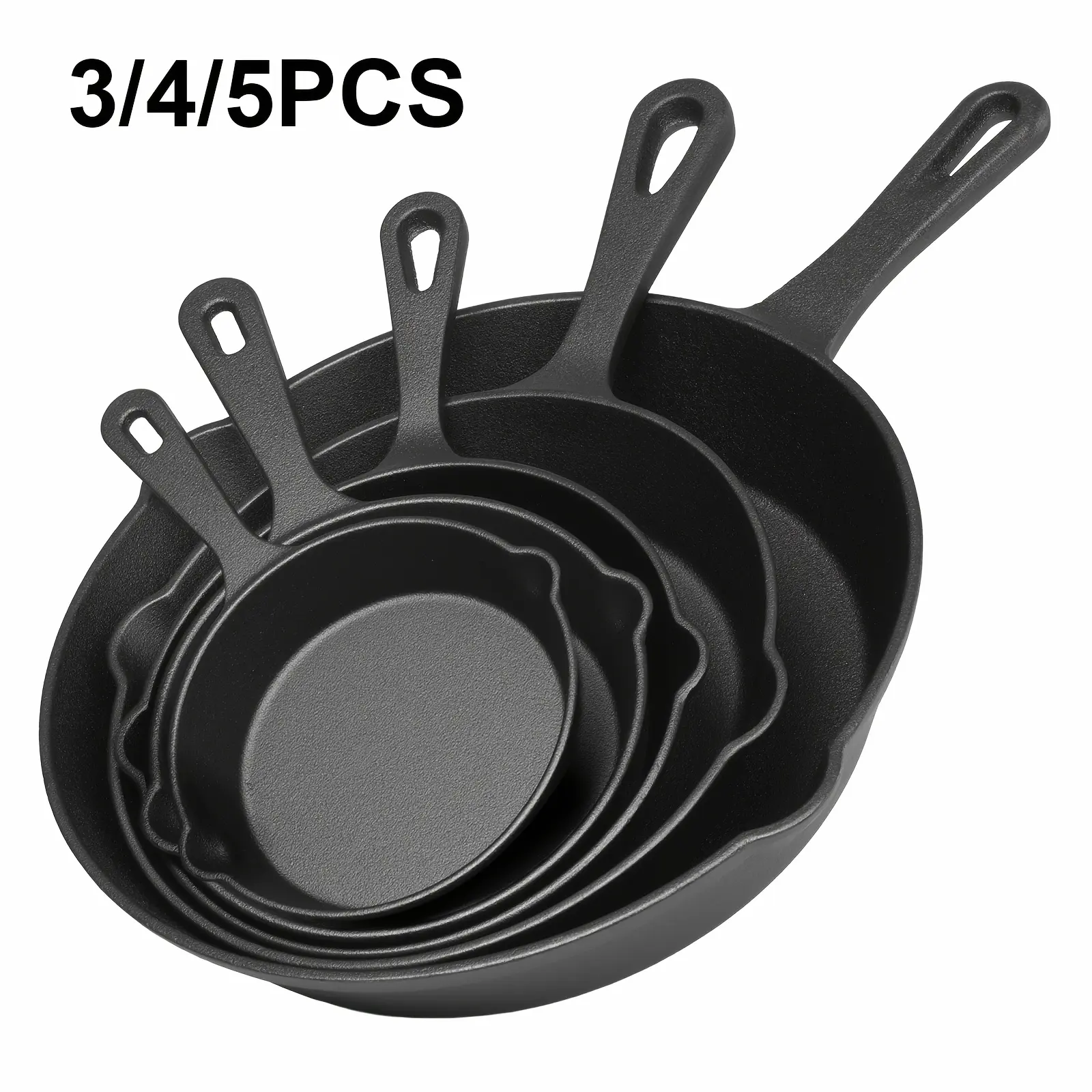 3/4/5pcs Cast Iron Skillet Set, Professional-Grade Commercial Quality Pre-Seasoned Cookware, Suitable for Frying, Sautéing, and Cooking, Usable Indoors/Outdoors, in Ovens, and on Grills