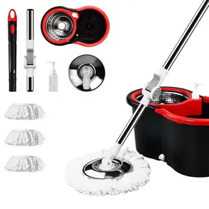 360-degree Rotating Mop Bucket With 3 Microfiber Mop Replacement Heads.