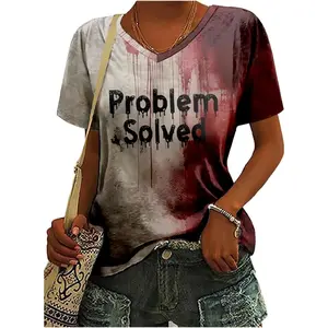 Problems Solved Blood Shirt for Women-Im Fine Tshirt Blood Horror Clothes Halloween Blood Splatter Top