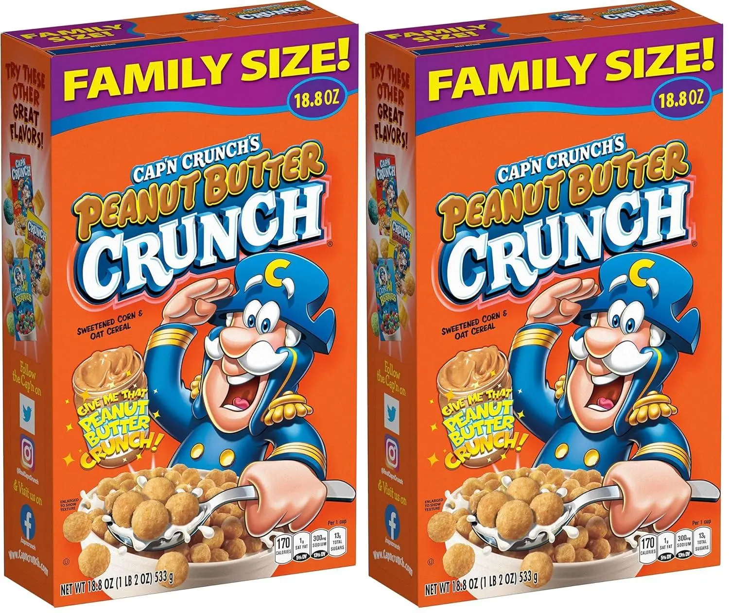 Cap'n Crunch Cereal, Peanut Butter, 18.8oz Box, Packaging May Vary